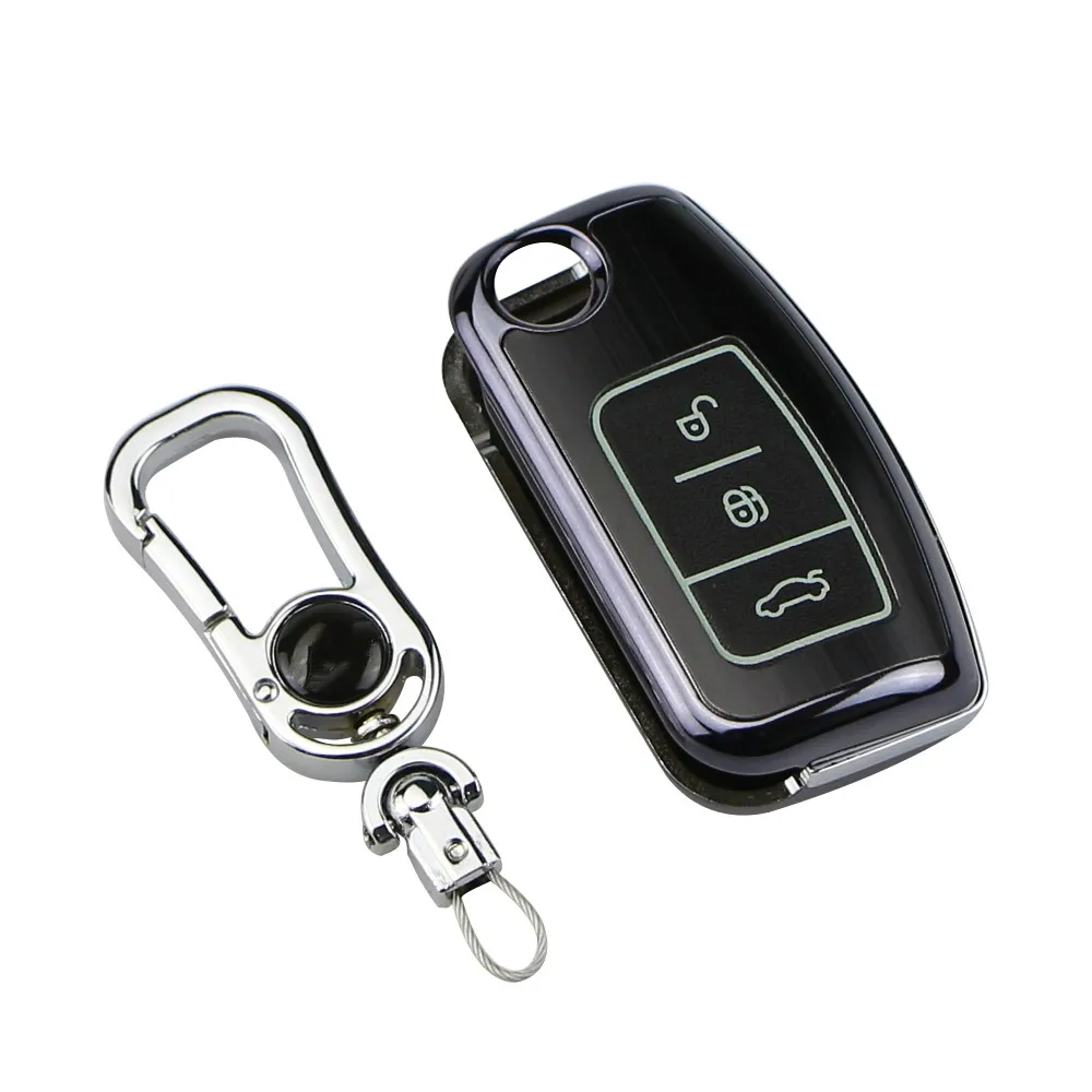 Чехол для ключей автомобиля Zlord из цинкового сплава для Ford Fiesta Focus 2 Ecosport Kuga Escape, складной чехол для ключей с 3 кнопками