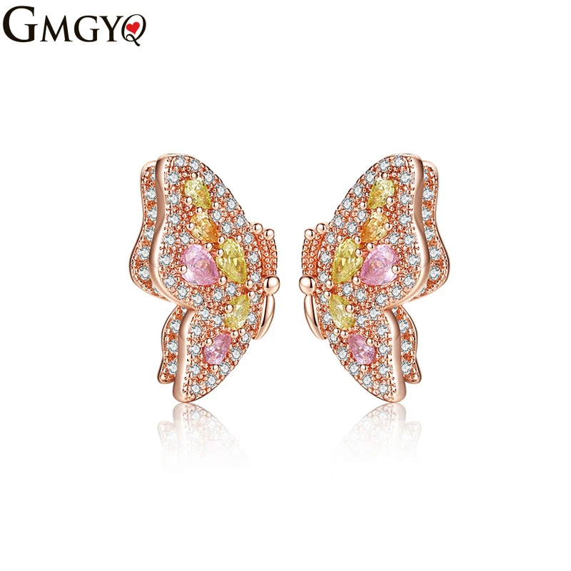 

GMGYQ Fashion Color Zirconia Micro Verharde Levendige Vlinder Oorbellen Voor Vrouwen Mode Dier Oorbel Gift Sieraden