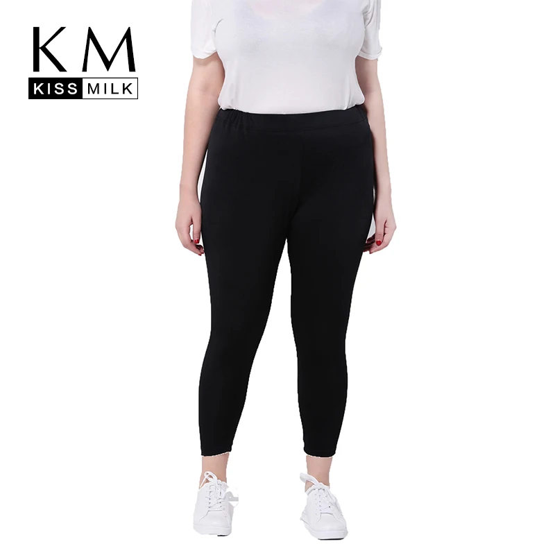 Kissmilk New Plus Size Women Clothing Autumn Black Solid Slim High Waisted Elastic Skinny Pencil Pants Trousers Big Size