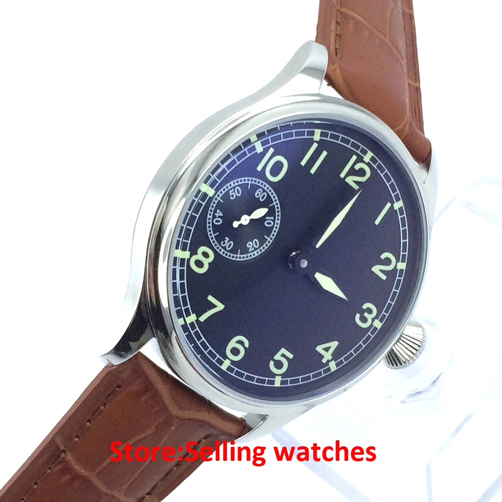 Parnis 44 мм черный циферблат 17 jewels 6497 механические наручные мужские часы