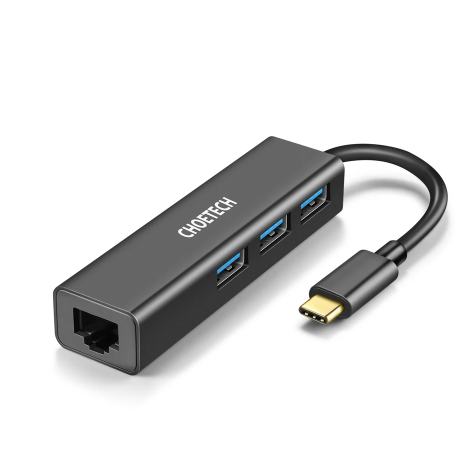 Hub Adapter chuyển đổi 4 in 1 Type-C ra 3 cổng USB 3.0 & cổng LAN RJ45 hiệu CHOETECH U02BK