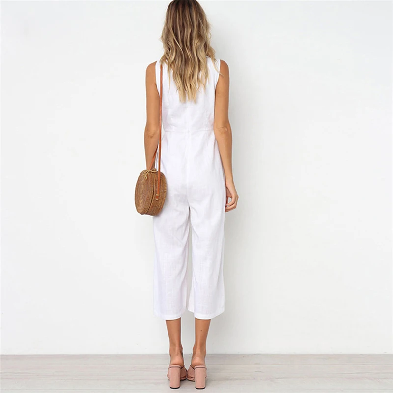 yashangyi Macacao Feminino Rompers Womens Jumpsuit 2019 V-Neck Summer Casual Button Long Pants Wide Leg Jumpsuits Femme