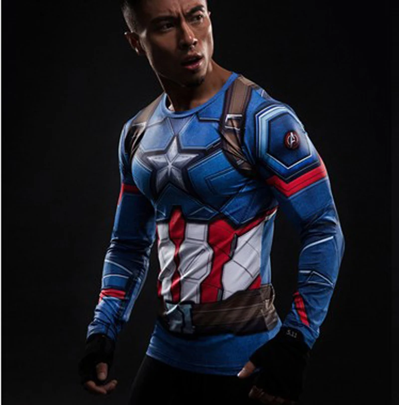 

2019 spring and autumn long sleeved Marvel skintight T-shirt superhero 3D T-shirt fitness T-shirt for men
