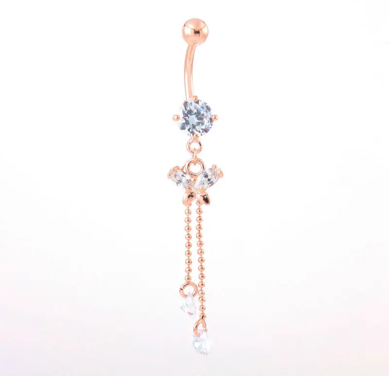 New Arrival Factory Sale Fashion Belly Piercing Gold Long Chain Crystal