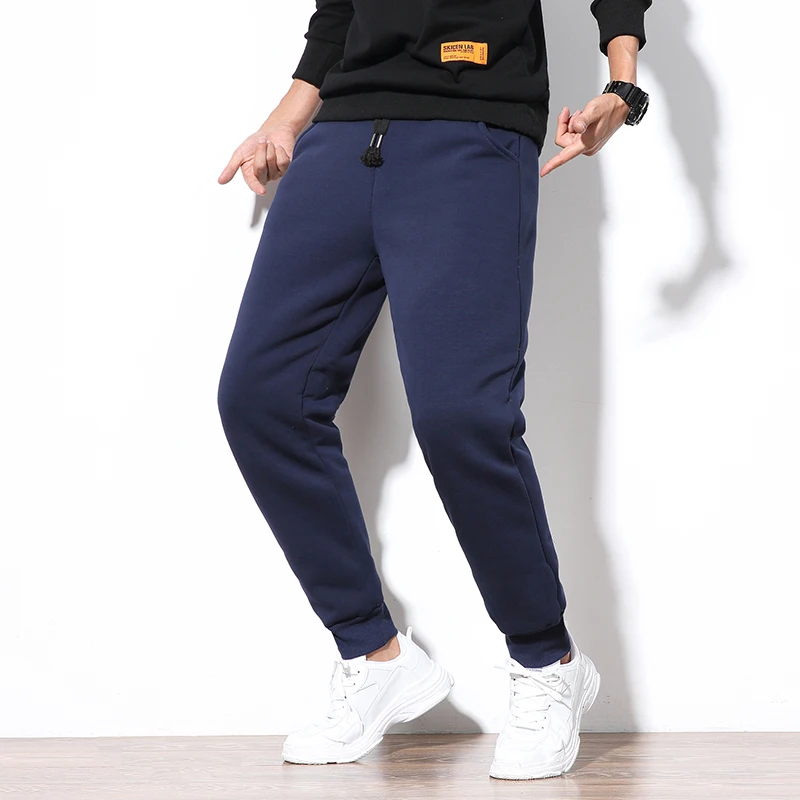 Мужские джоггеры новые мужские спортивные штаны мужские брюки Японская уличная одежда модные мужские уличные утолщенные флисовые Зимние теплые брюки - Цвет: navy blue