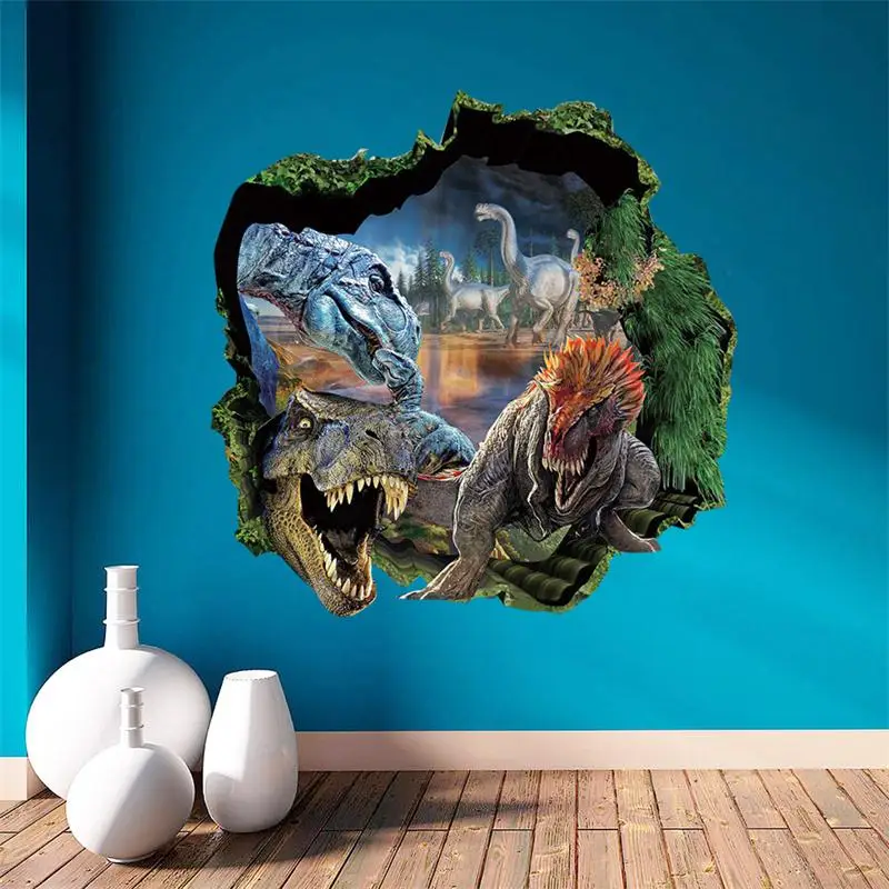 

3D dinosaur park through the wall cartoon animals home decal wall sticker adesivo de parede for kids room boys bedroom decor