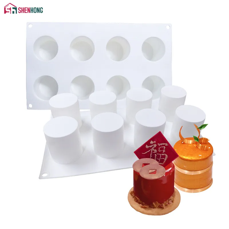 

SHENHONG 8 Hole Cylindrical Pudding Silicone Cake Mold For Baking Mould Dessert Mousse Pan Bakeware Moule Decoration Tools