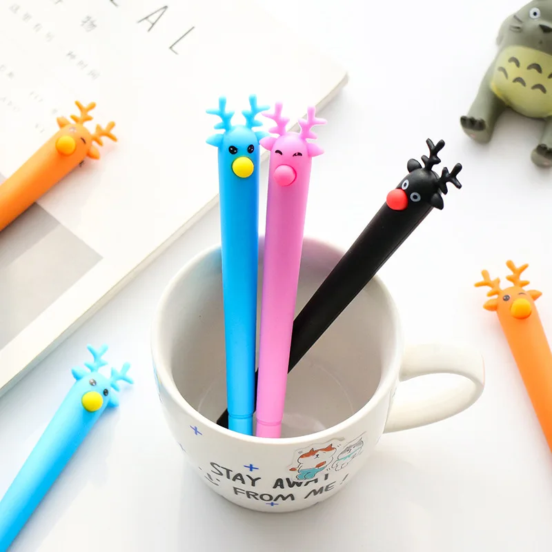 4 шт./лот, новинка, милая креативная гелевая ручка ярких цветов с мультяшным оленем, подарок для офиса и школы, канцелярская ручка E0754