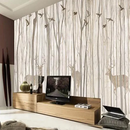 Living Room With Wallpaper Trees  Best site wiring harness