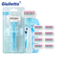 Giulietta бритвенная бритва для женщин безопасность красота 10 шт./компл.(1 ручка и 9 лезвий) 4 слоя нержавеющая сталь лезвие прямо Бритье