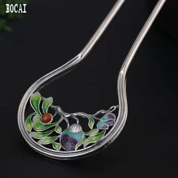 

100% real S925 sterling silver Burning blue hair accessories women's models classical elegant new lotus hair