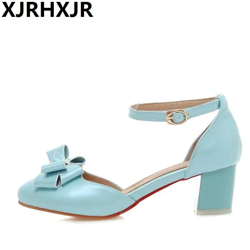 

XJRHXJR Korea Version Spring Summer Shoes Woman Thick Heel Sweet Sandals Gladiator Fashion Bow Ladies Dress Casual Shoes 31-43