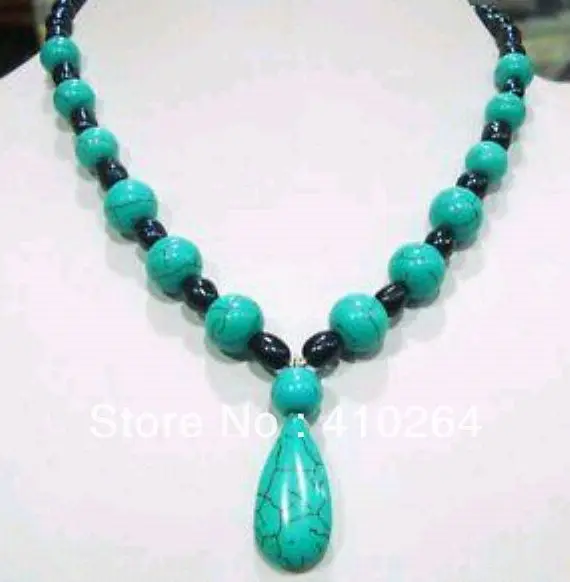 $ Wholesale_jewelry_wig бесплатная доставка 7-8 мм черный Akoya Жемчужное и бирюзовое ожерелье