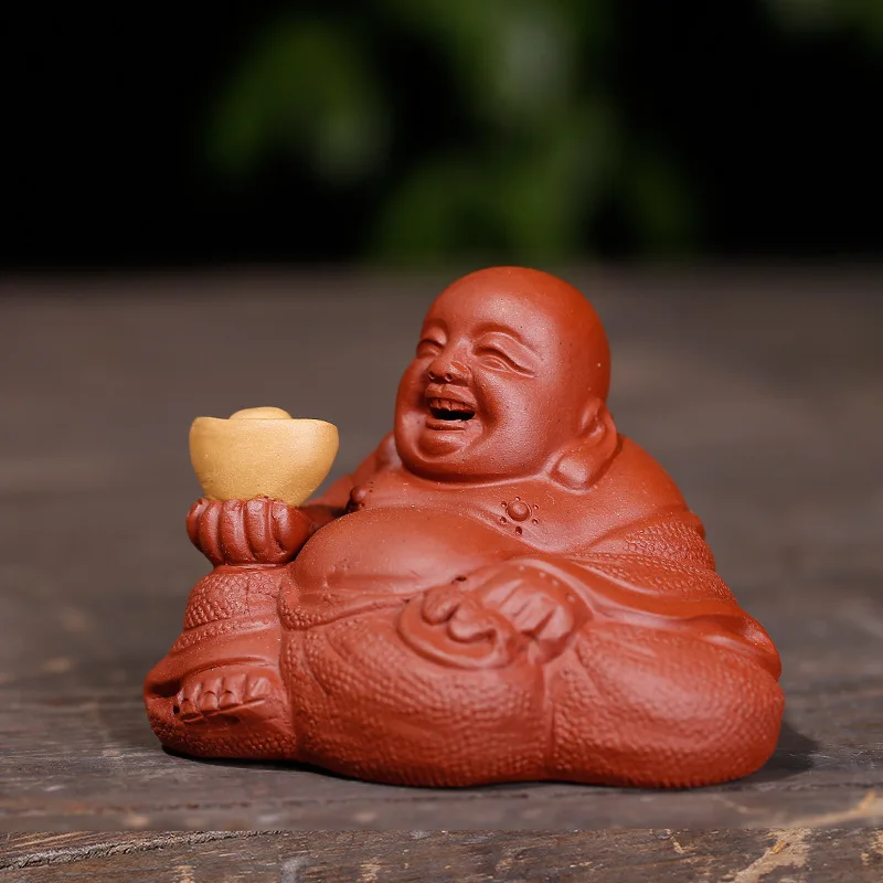 

4 pcs set Zisha tea pet ornaments laugh Buddha purple clay red mud tea accessories wholesale Yixing tea accessories custom