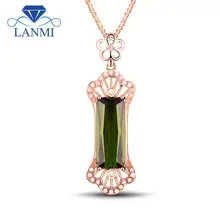 Новинка,, ювелирные подвески, прямоугольная огранка, натуральный турмалин, бриллиант, 18 K, розовое золото, кулон WU42TOU