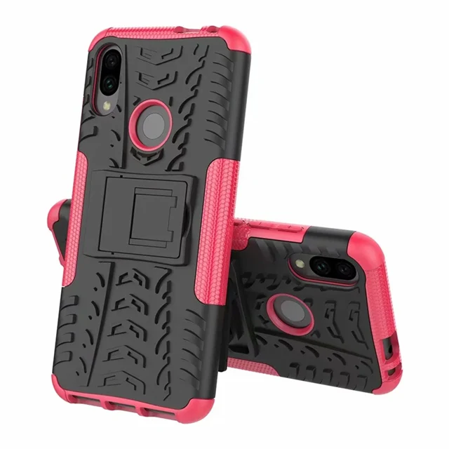 Redmi Note 7 Shockproof Armor Hard Case For Xiaomi Redmi Note 7 Pro 6.3" Phone Protector with Stand Cover On REDMI Note 7 Case - Цвет: Rose