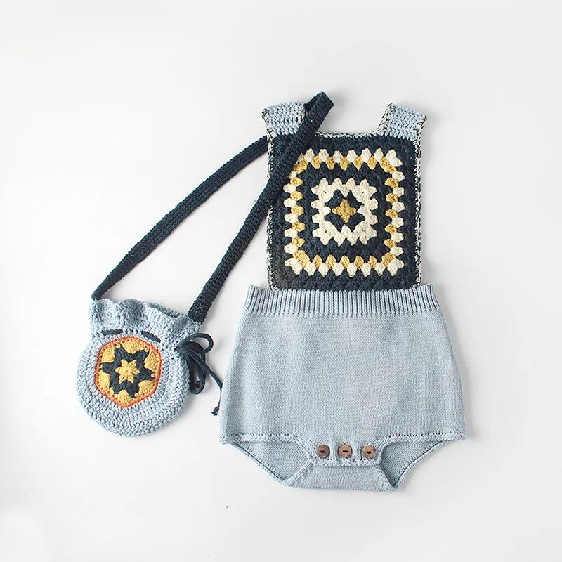 

Handmade Bag+knitted Cotton Baby Toddler Girls Boys Fashion Vintage Rompers