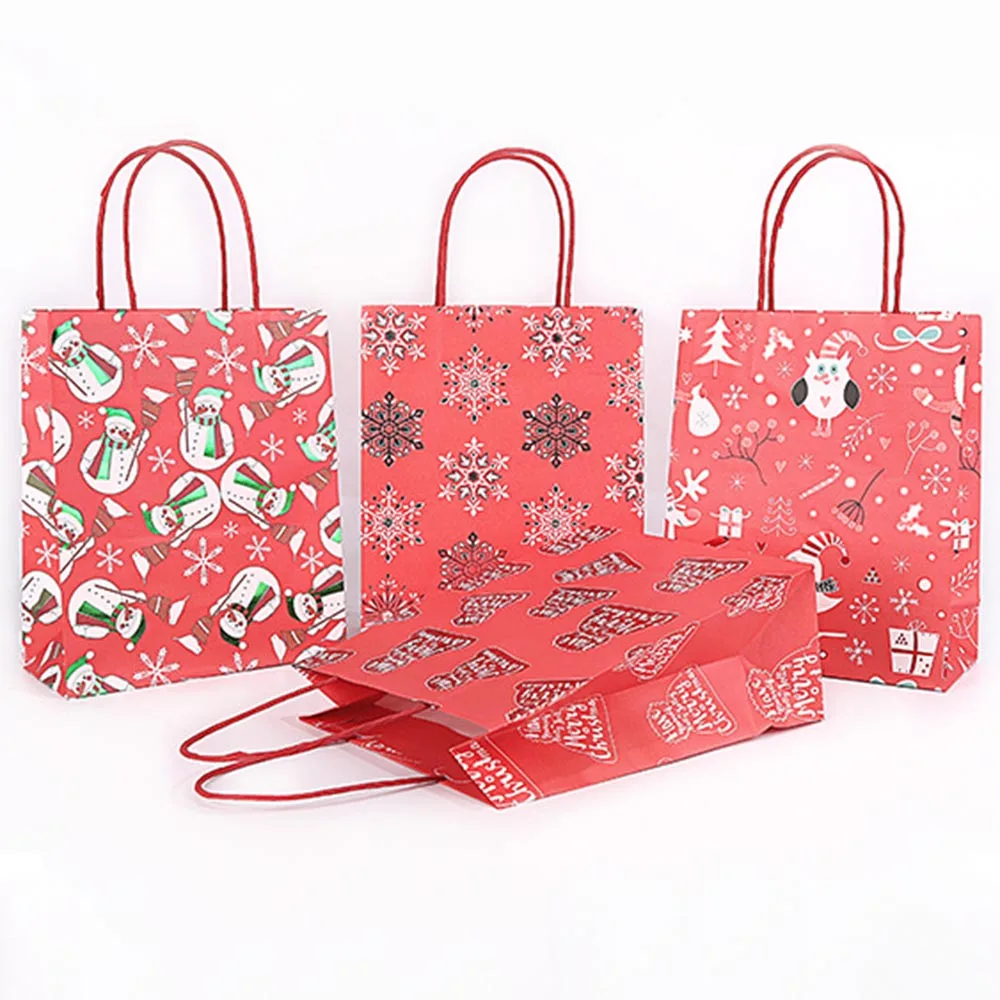 

1pc Creative Christmas Kraft Paper Gift Bag Kawaii Santa Claus Elk Candy Chocolate Cookies Bag Merry Christmas Square Random