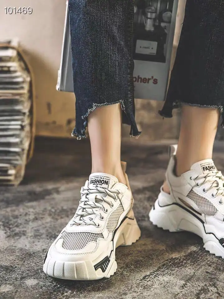 Повседневная обувь; женские кроссовки на платформе; zapatos de mujer; сезон осень; Брендовая обувь; chaussures femme; дышащая женская обувь на массивном каблуке - Цвет: Белый
