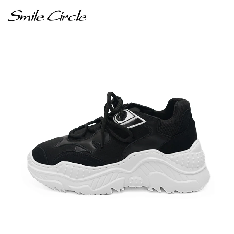 

Smile Circle Women Chunky Sneakers Spring/Autumn Breathable Mesh Fashion Casual Flat Platform Shoes Women sneakers black white