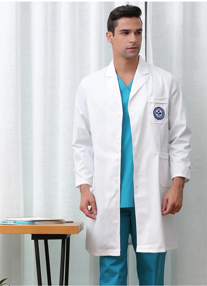 Белое Пальто Длинные рукава врач форма женщин и мужчин лаборатории одежда врачи тату салон красоты аптека Рабочая одежда