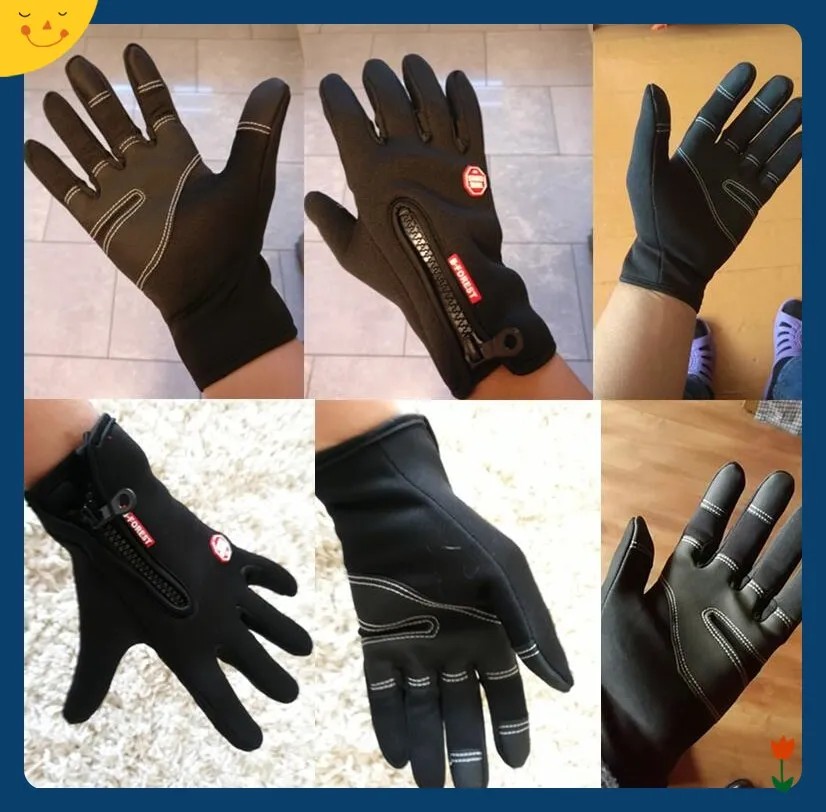 Ветрозащитные перчатки, противоскользящие ветрозащитные теплые сенсорные перчатки, дышащие зимние мужские и женские черные перчатки на молнии