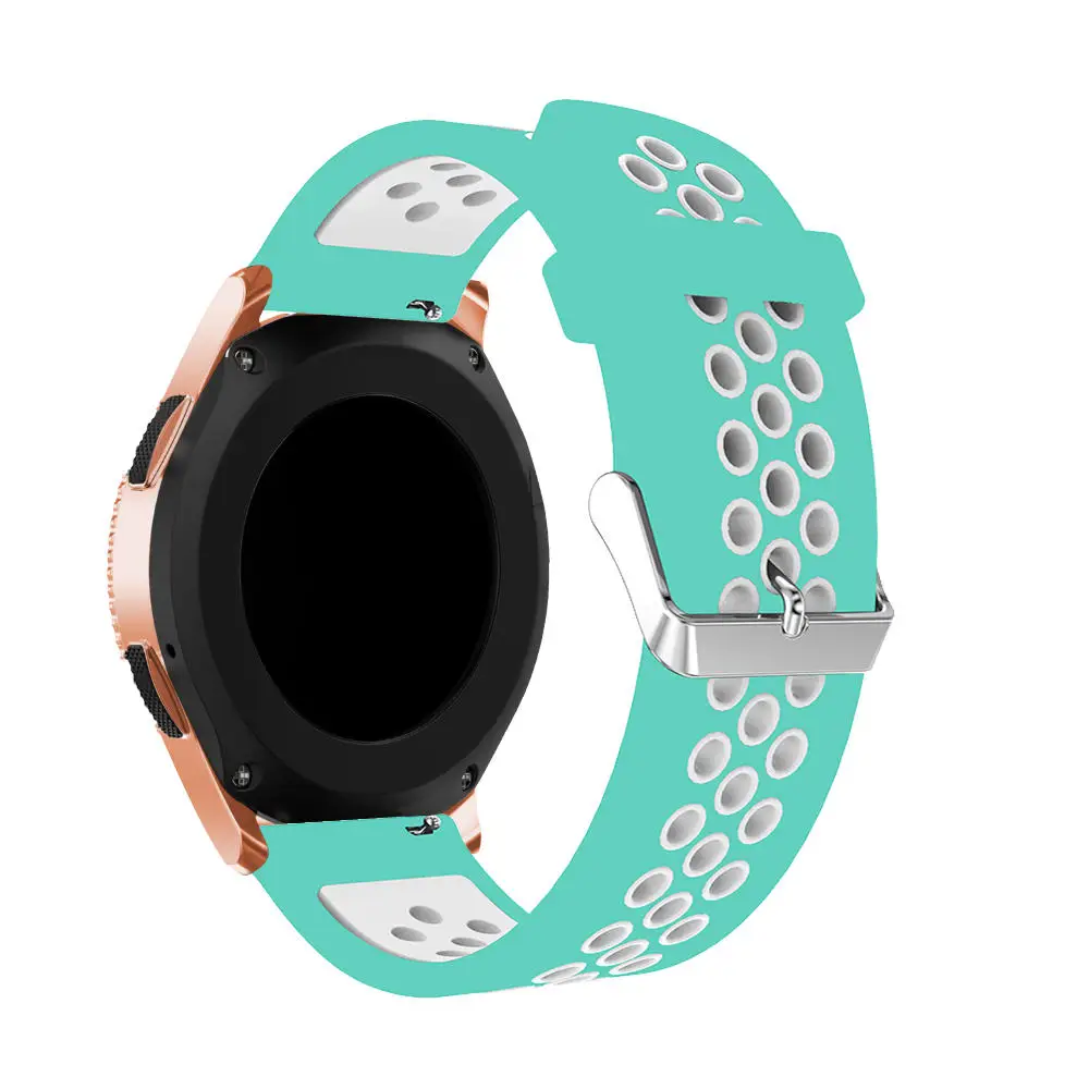 Силиконовый ремешок 20 мм сменный для samsung Galaxy Watch 42 мм браслет умный ремешок для часов 2 цвета круглый ремень с отверстием - Цвет ремешка: Blue white