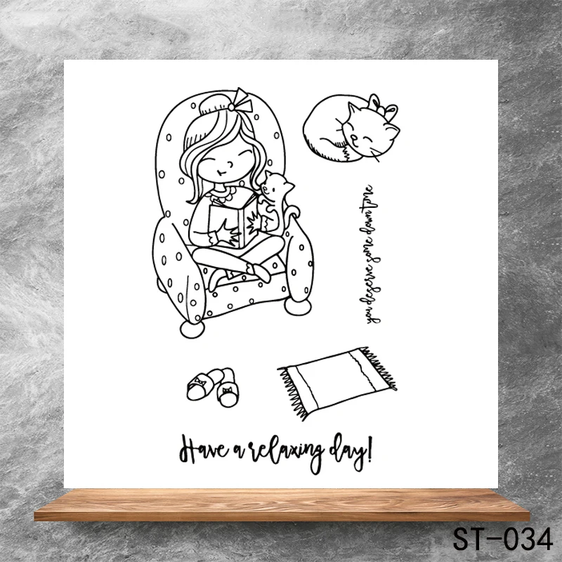 

Little girl reading a book Transparent Clear Stamps DIY Scrapbooking Album Card Making DIY Decoration Making Embossing Stencil