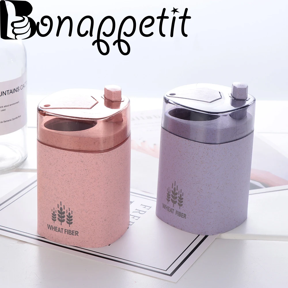 

1PC Automatic Wheat Straw Toothpick Holder Container Organizer Storage Box Table Household Random Color