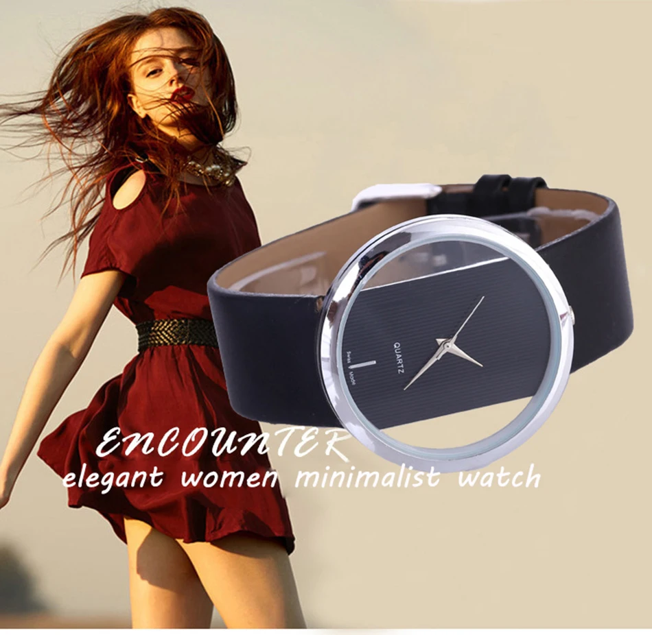 Женские Элегантные наручные часы, Простой циферблат, PU ремешок, минималистичные кварцевые часы для женщин, браслет, Прямая поставка, relogios feminino
