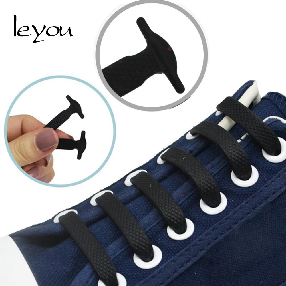 Leyou 16PCS Silicon No Tie Shoe Laces Elastic Flat Sport Running Shoelaces Colorful Fashion Shoe Strings New Shoe Lace
