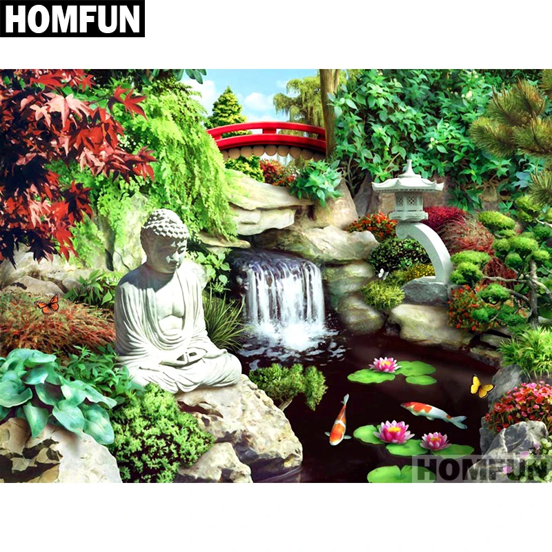 

HOMFUN Full Square/Round Drill 5D DIY Diamond Painting "Buddha & garden" Embroidery Cross Stitch 5D Home Decor Gift A01695