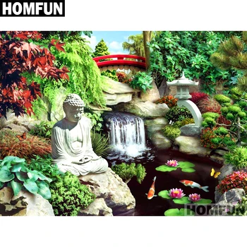 

HOMFUN Full Square/Round Drill 5D DIY Diamond Painting "Buddha & garden" Embroidery Cross Stitch 5D Home Decor Gift A01695
