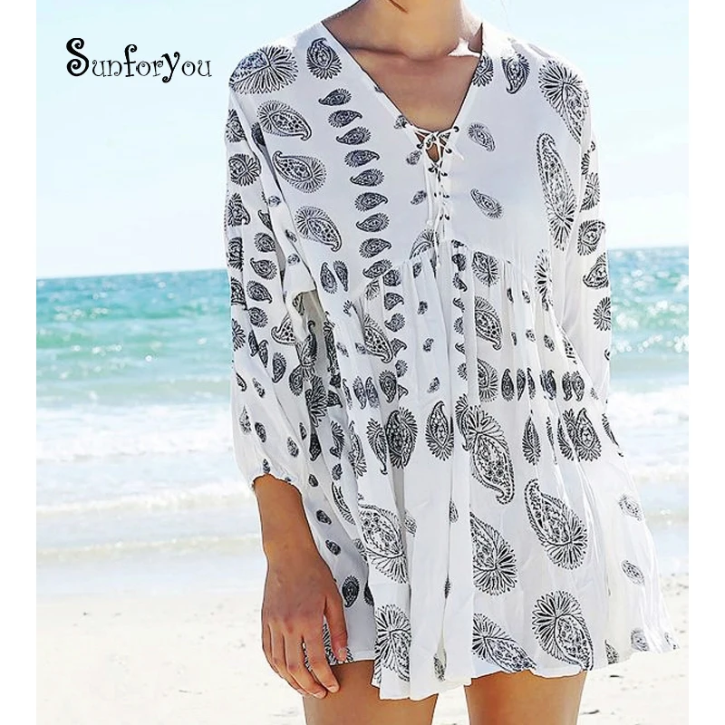 Cotton Beach Cover up Beach Pareo Bathing suit Women Bikini Cover up