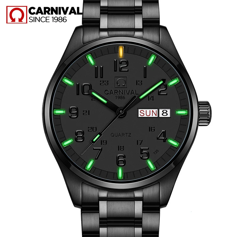 Quartz movement Double calendar Date Tritium Luminous military watch waterproof 30M CARNIVAL Luxury Business Watches Mens - Цвет: 05