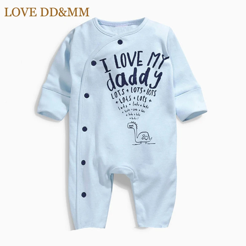 LOVE DD& MM/детские комбинезоны для мальчиков, одежда для новорожденных, хлопковые комбинезоны с длинными рукавами и надписью «I Love My Mummy& Daddy» для маленьких девочек