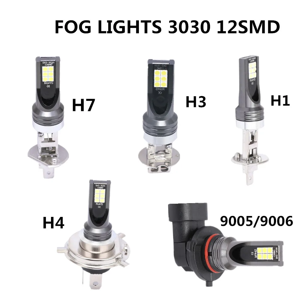 

LaLeyenda 2PCS Fog Lights 3030 12SMD LED 9005/HB3 9006/HB4 H7 H3 H1 Driving Light 6000K 12V External Lights Car Auto Headlight