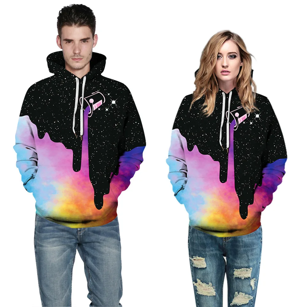 

2019 New Male Star Smoke Circle Color Ink Digital Printing Women's Hooded Sweater Loose Large Size Couples Baseball Uniform