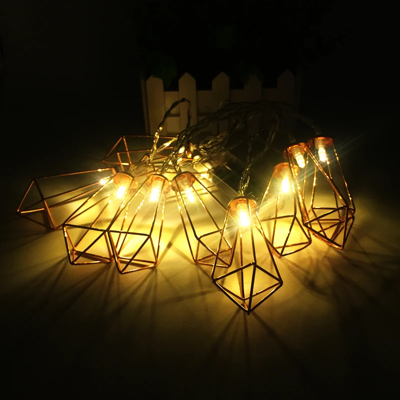 Led Retro Golden Metal Diamond String Light Lamp 220V EU Plug 3M 20Leds Window Party Holiday Fairy String Lighting Creative Gift (1)