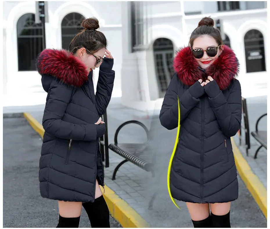 Зимняя куртка женская зимняя женская длинная куртка зимнее пальто Женская винно-красная Меховая куртка с воротником теплая Женская парка верхняя одежда пуховик