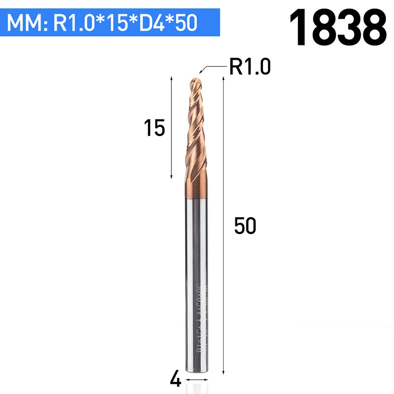 Huhao 1 шт. HRC55 конические сферическим концом вольфрама твердого сплава с покрытием Конические конуса ЧПУ фреза d4-d10mm гравировка бит - Длина режущей кромки: 1838