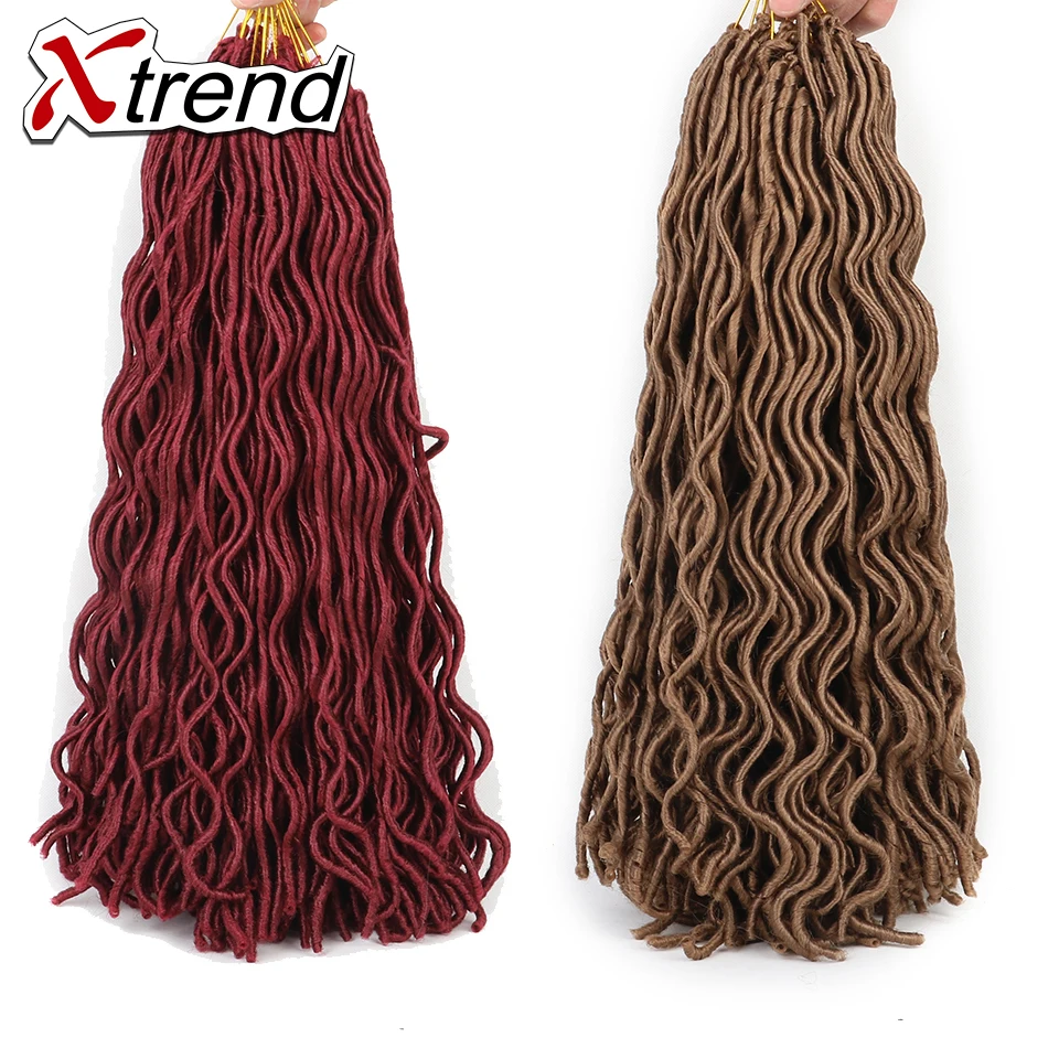 Xtrend Faux locs CURLY, вязанные крючком волосы, 20 дюймов, 24 корня, синтетические плетеные волосы для наращивания, бордовые, черные, высокотемпературные волокна