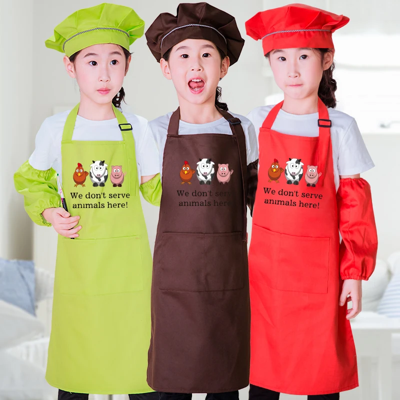 

Children's green apron cute calligraphy painting kids chef clothes baby summer breathable custom diy