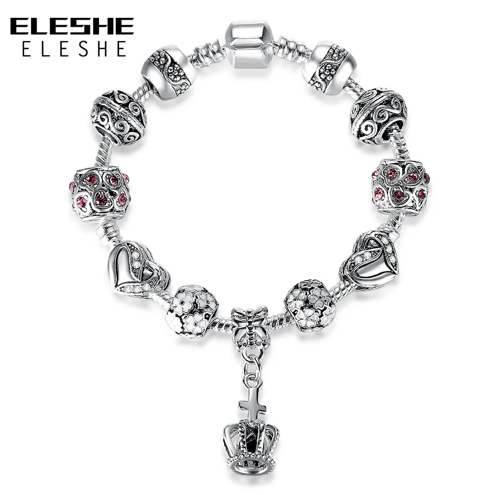 ELESHE Rhinestone European Beads Charm Women Bracelets Fashion Black