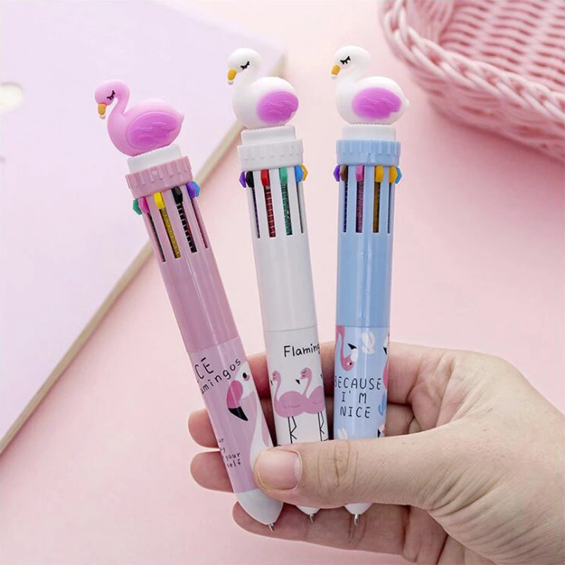

10 Color Ink Ballpoint Pen Flamingo Series Funny Press Ball Pens For Writing Office Stationery and School Supplies 1PCS