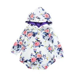 Новорожденных для маленьких девочек Micro Fib комбинезон с капюшоном цветок хлопка комбинезон с длинным рукавом теплая одежда