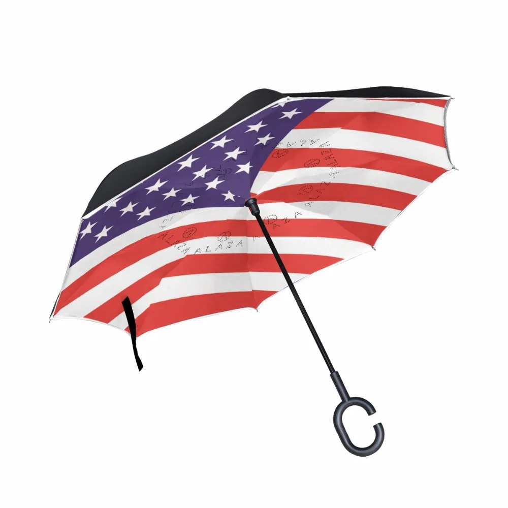 Windproof American Flag Reverse Umbrella Car Double Layer Sunshade