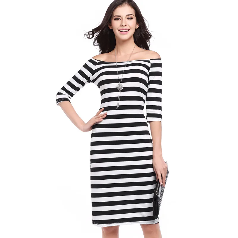 Spring Summer Dress Stripe Black White Women Clothing Bodycon Dress ...