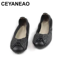 CEYANEAO/Женская обувь балетки из натуральной кожи на плоской подошве с бантом-бабочкой; Лоферы без застежки с круглым носком; коллекция года; женская весенняя обувь(0080