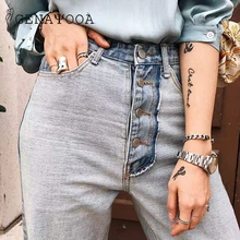 Genayoa Джинсы женские с высокой талией джинсы для женщин в стиле бойфренд пэчворк уличная одежда прямые свободные брюки для женщин брюки